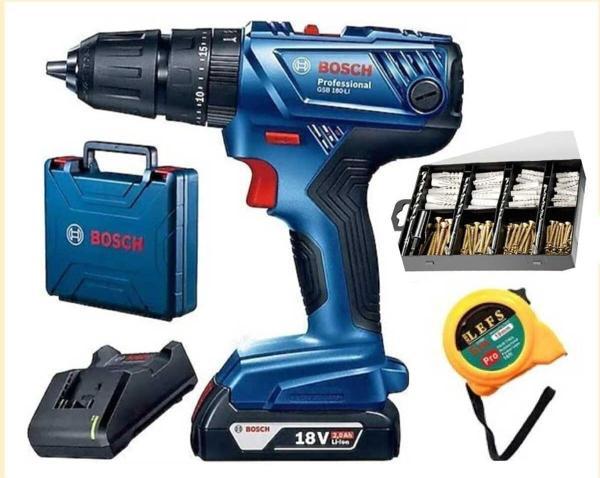 Bosch Gsb 180 Li Tek Batarya Darbeli Matkap Vidalama Ve 174 Parça Aksesuar Seti - Image 1