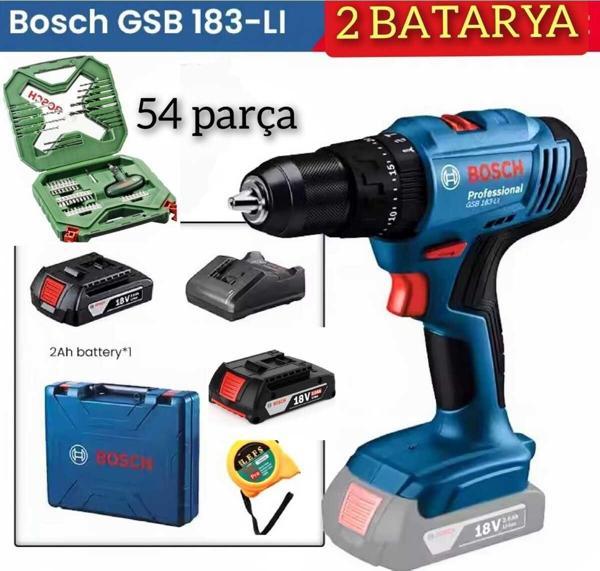 Bosch Gsb 183 Li 2 Ah Çift Bataryalı Darbeli Akülü Vidalama Ve 54 Parça Aksesuar Seti - Image 1
