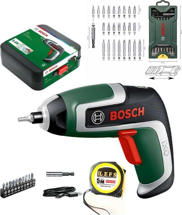 Bosch Ixo 7 Nesil Mini Akülü Vidalama Şarjlı Tornavida+Bosch 25 Parça Vidalama Ucu Seti Ve Metre - Image 1