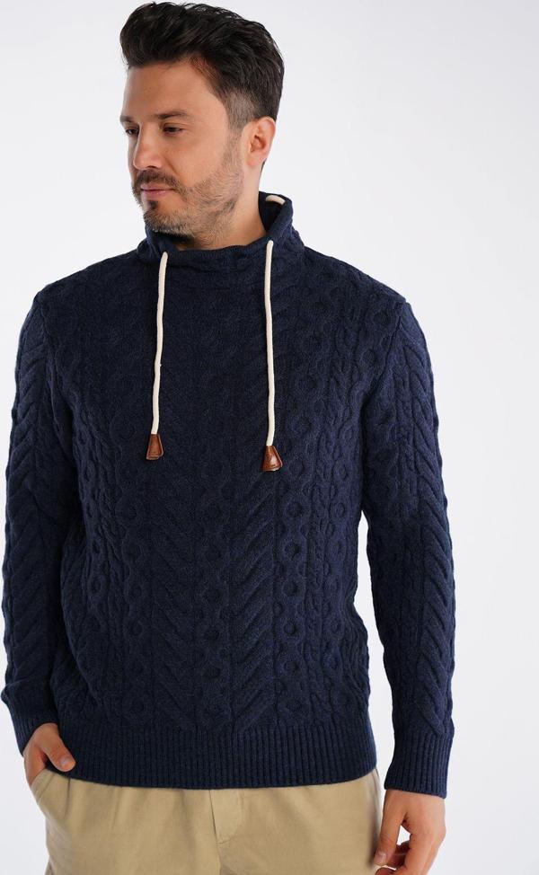 Trist Star Lacivert Erkek Boru Yaka Saç Örgülü Triko Yün Kazak Trist-5322 - Image 1