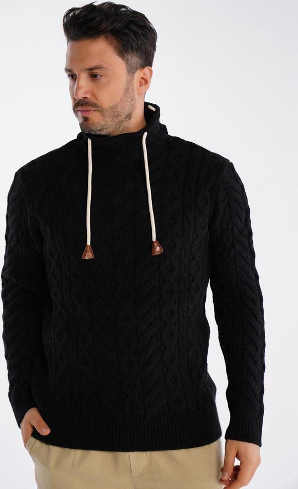 Trist Star Siyah Erkek Boru Yaka Saç Örgülü Triko Yün Kazak Trist-5322 - Image 1