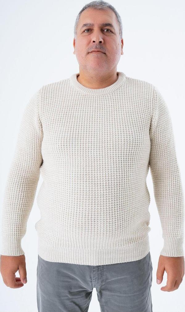 Trist Star Büyük Beden Erkek Bej Selanik Örgü Bisiklet Yaka Triko Yün Kazak Trıst-2116 - Image 1