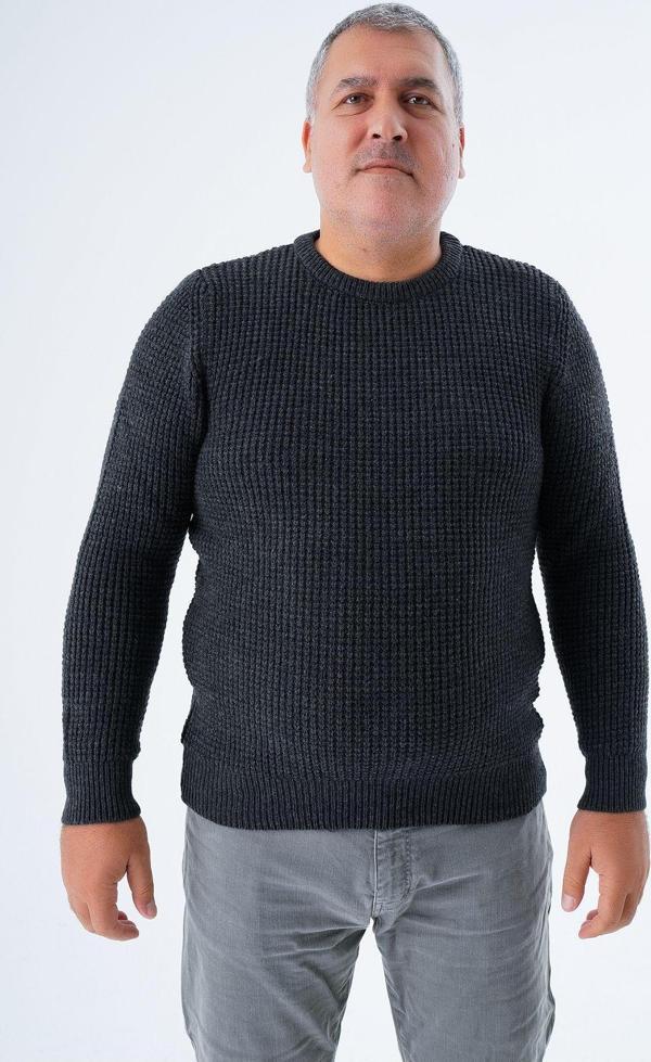 Trist Star Büyük Beden Erkek Antrasit Selanik Örgü Bisiklet Yaka Triko Yün Kazak Trıst-2116 - Image 1