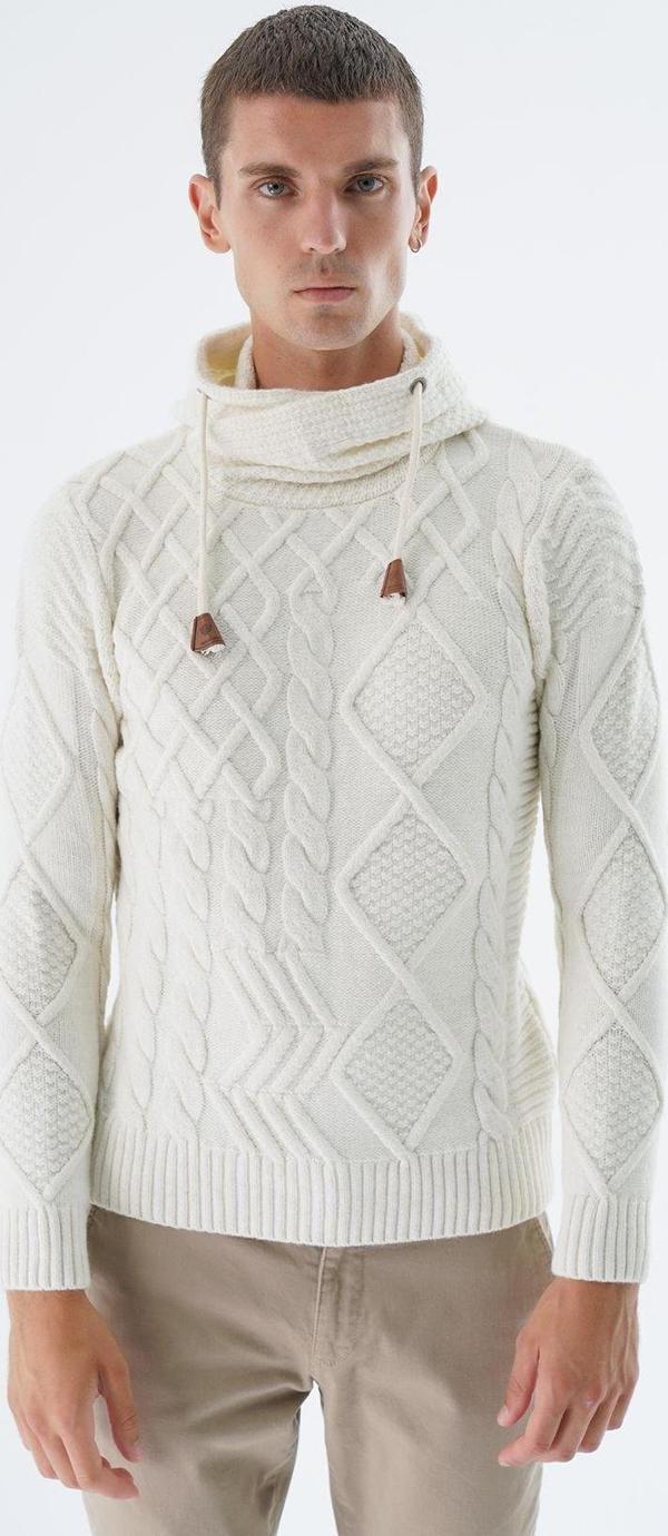 Trist Star Erkek Kemik Şal Yaka Yürütme Saç Örgülü Yün Triko Örme Kazak Trıst-5342 - Image 1