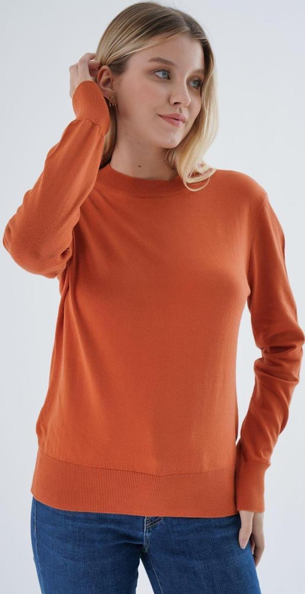 Trist Star Kadın Açık Kiremit %100 Organik Pamuk Bisiklet Yaka Triko Kazak Bluz Trıst-6101 - Image 1