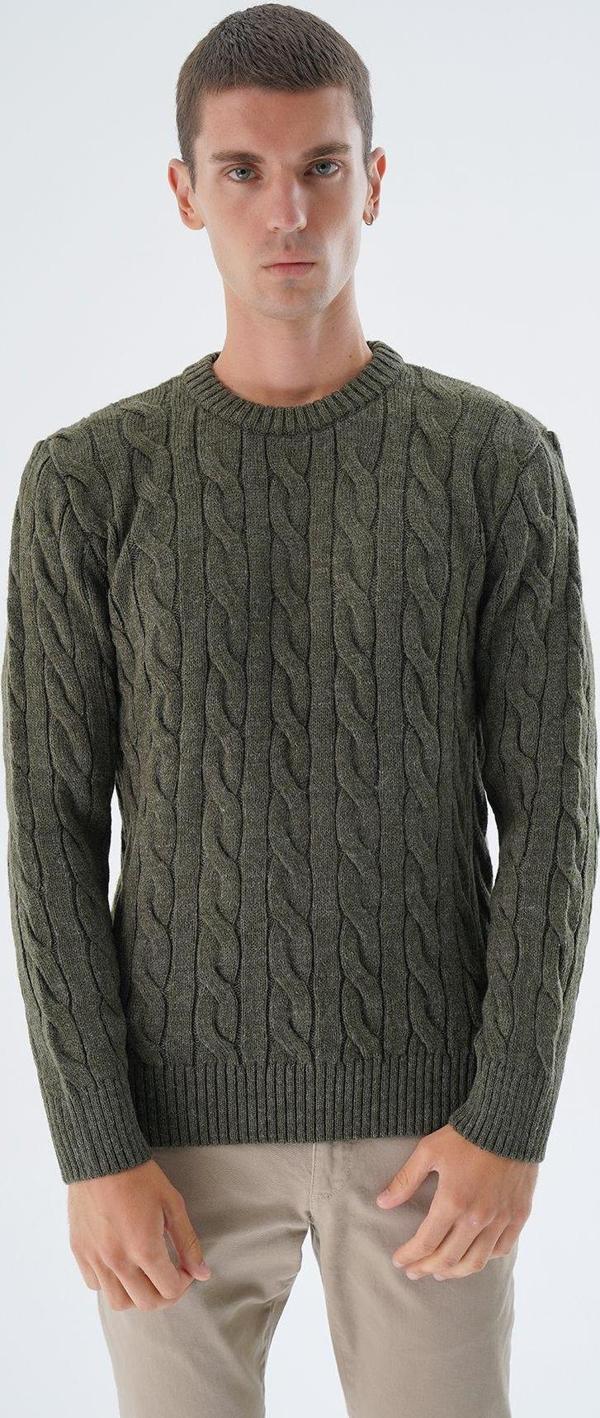 Trist Star Erkek Haki Bisiklet Yaka Saç Örgülü Yün Triko Örme Kazak Trıst-5324 - Image 1