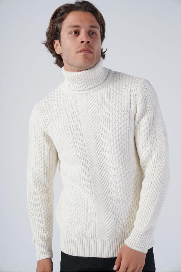 Trist Star Kemik Erkek Yürütme Saç Örgülü Balıkçı Yaka Triko Yün Kazak - Image 1