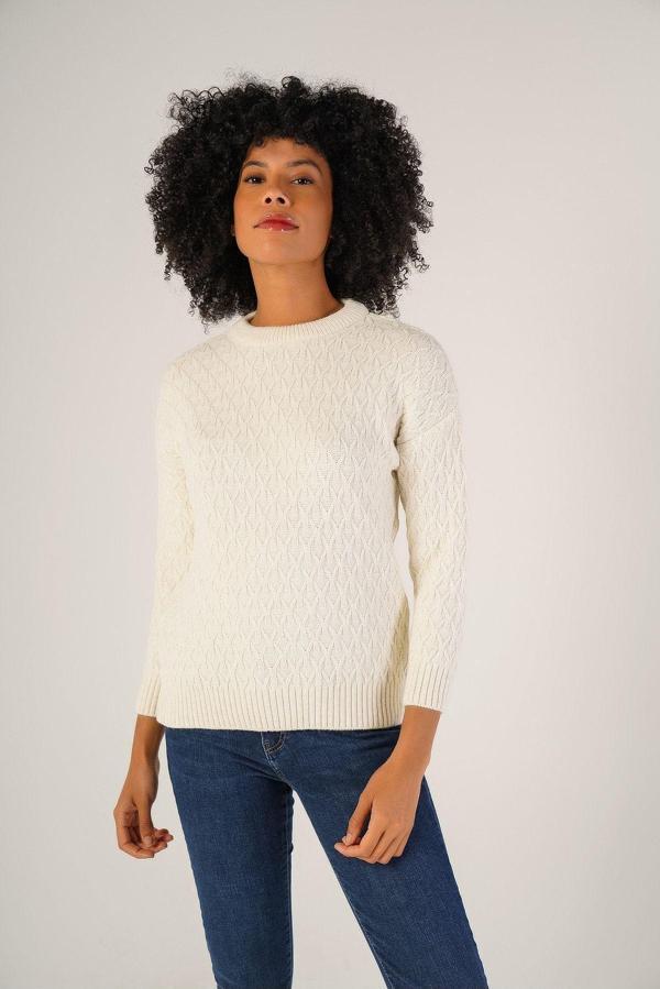 Trist Star Kemik Kadın Saç Yürütme Bisiklet Yaka Yün Kazak - Image 1