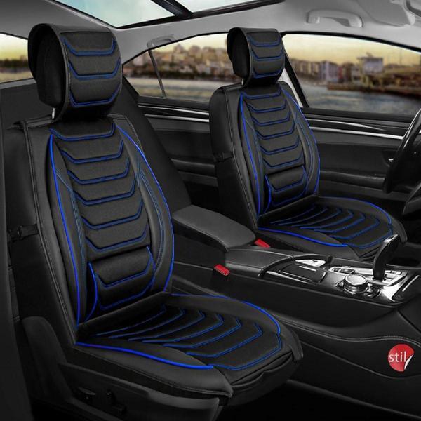 Volkswagen Polo ACT BlueGT Uyumlu Lüx Deri Oto Koltuk Kılıfı Ön Arka Takım Set Antalya SİYAH MAVİ - Image 1