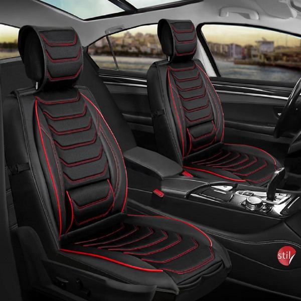 Lancia Thema Uyumlu Lüx Deri Oto Koltuk Kılıfı Ön Arka Takım Set Antalya SİYAH KIRMIZI - Image 1