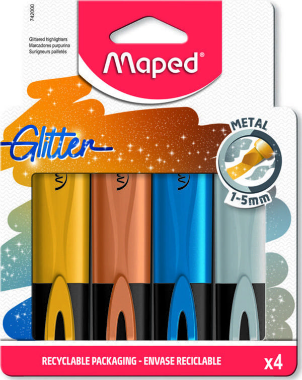 Maped Glitter Metal Kesik Uçlu 1-5mm Fosforlu Kalem 4 Renk - Image 1