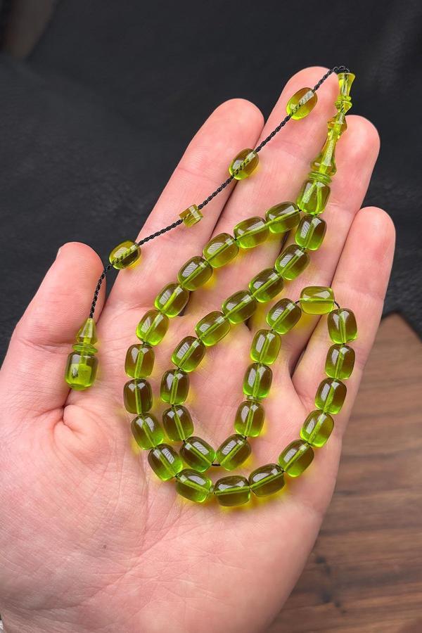 9/8 MM Usta İşçilik Yeşil Renk Ateş Kehribar Tesbih - Image 1
