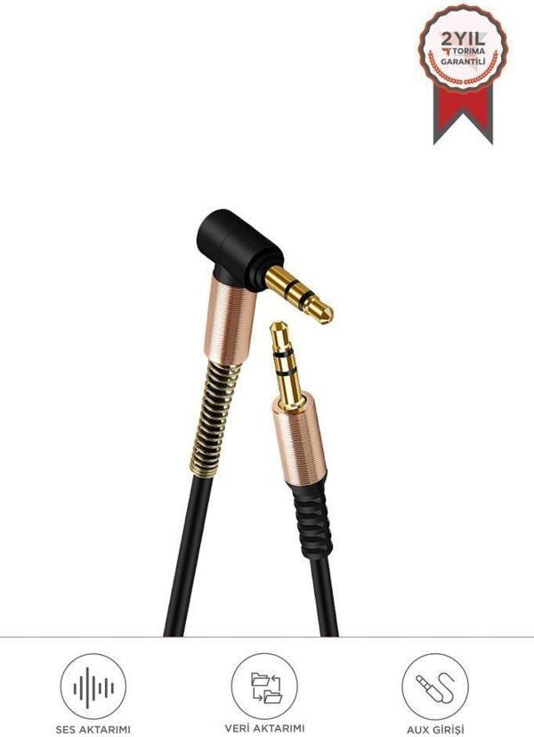 Torima XF-09 Siyah Altın Uçlu Araç Müzik Ses Kablosu Stereo Aux Akordiyon Kablo 3.5mm - Image 1
