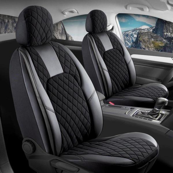 Nissan Juke Uyumlu Lüx Yarı Deri Oto Koltuk Kılıfı Ön Arka Takım Chester Tam Siyah - Image 1