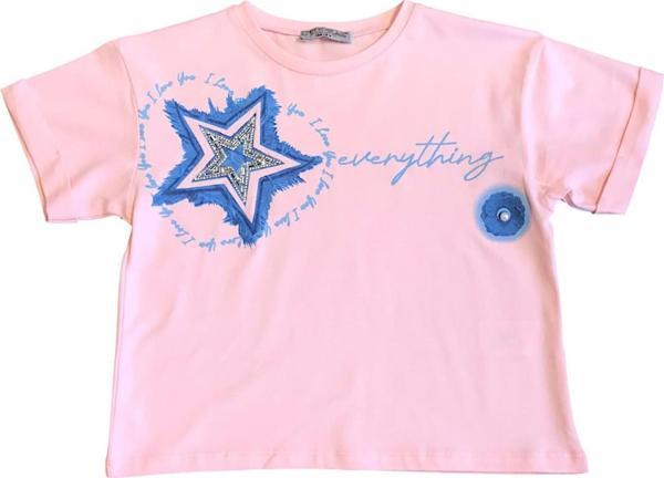 Kız Çocuk Taş İşlemeli Yıldız Tshirt - Image 1