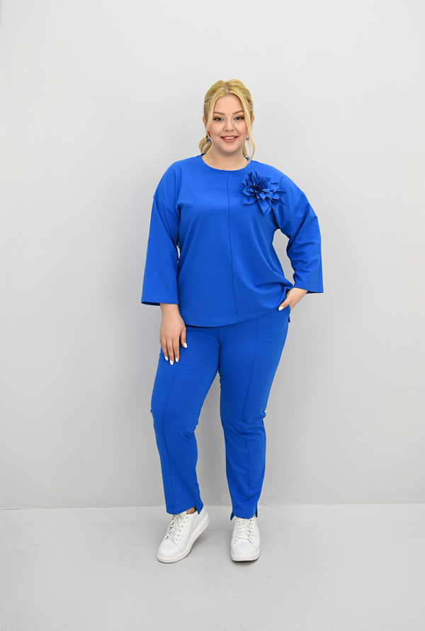 Kadın Büyük Beden Uzun Kollu Çiçek Aksesuarlı Eşofman Takımı 8182-25 - Image 1