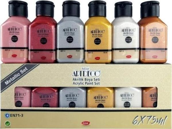 Artdeco Akrilik Boya 6x75 ML Set Metalik Renkler LV-Y-070I-AS3 - Image 1