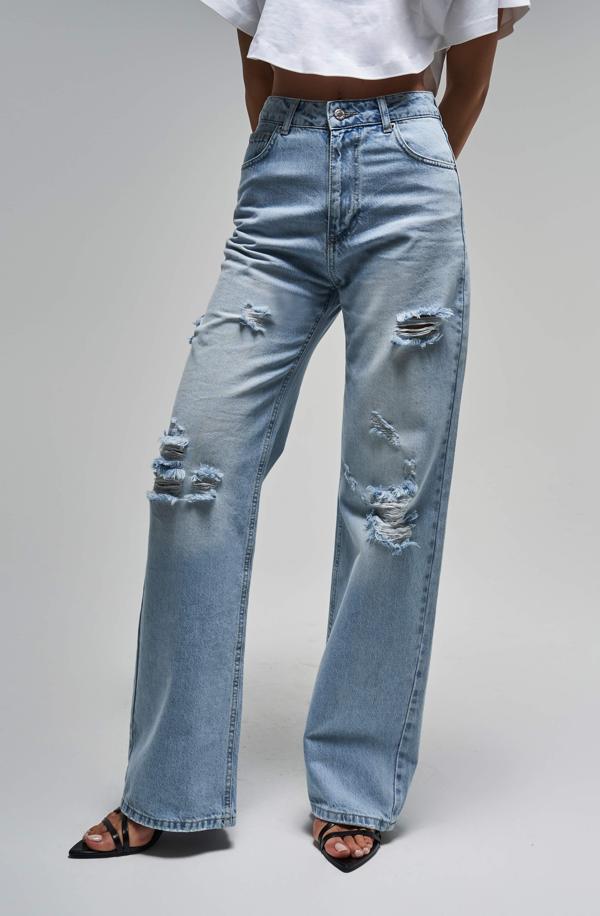 Kadın Snow Kot Rengi 12s5-3 Straight Fit Yüksek Bel İç Boy 80 Cm Yırtık Detaylı Denim Jean - Image 1