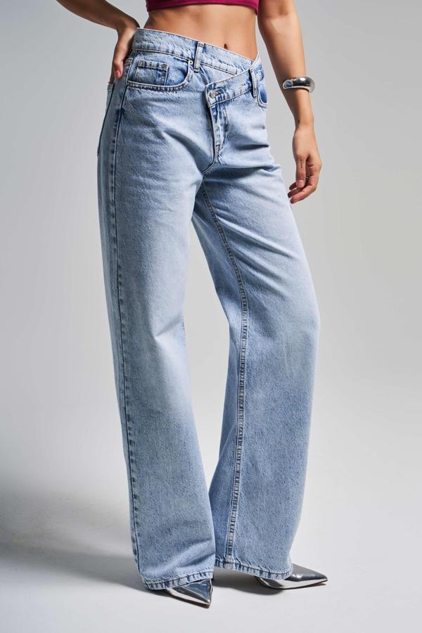 Kadın Snow Kot Rengi 4s5-3 Straight Fit Yüksek Bel Kemer Detaylı Tasarım Denim Jean - Image 1