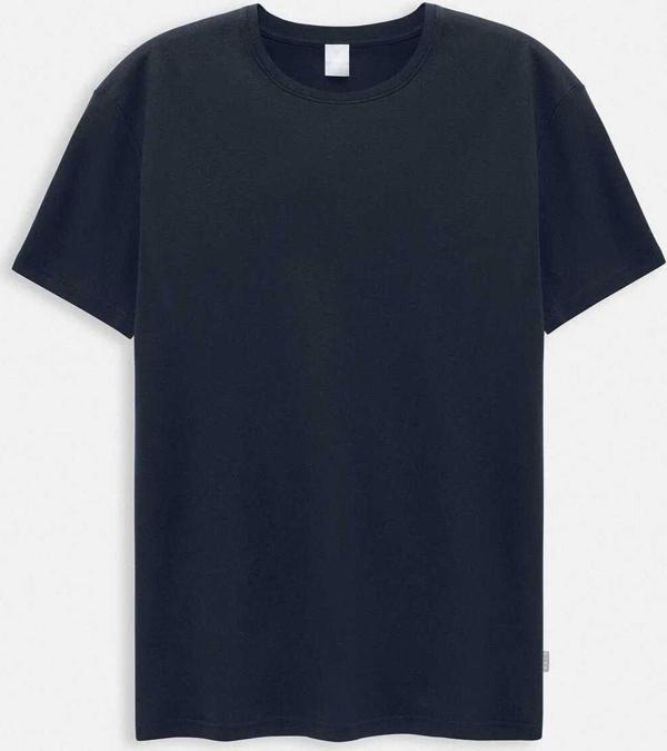 Jersey Lacivert Renk İpek Apreli Bisiklet Yaka T-shirt - Image 1