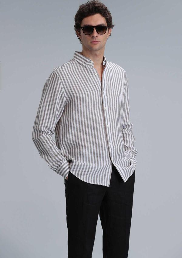 New Erkek Basic Gömlek Regular Fit Kahverengi - Image 1