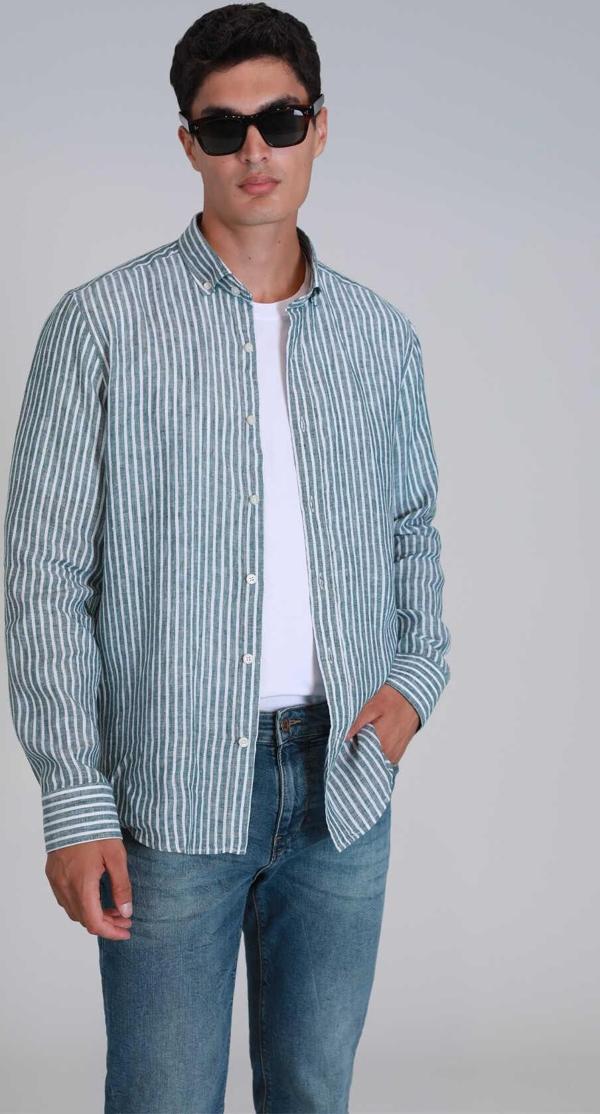 New Erkek Basic Gömlek Regular Fit Yeşil - Image 1