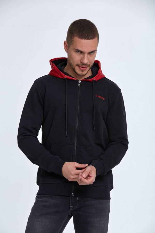 Libra Fermuarlı Kapüşonlu Erkek Sweatshirt  Siyah - Image 1