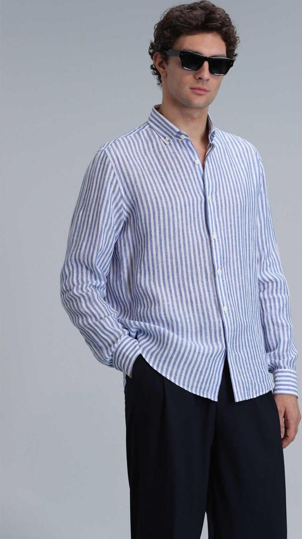 New Erkek Basic Gömlek Regular Fit Mavi - Image 1