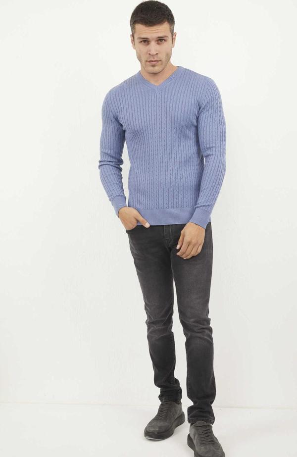 Peter V Yaka Erkek Triko Kazak İndigo - Image 1