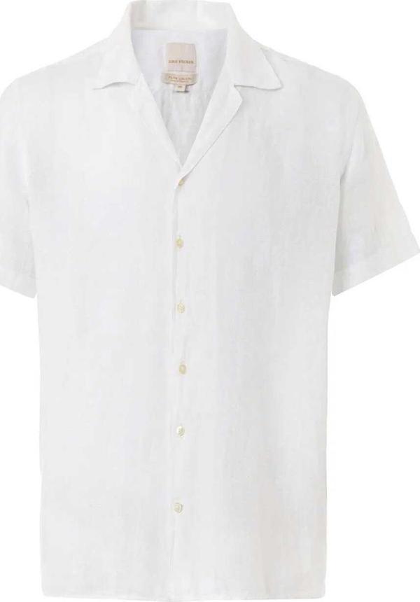 Breeze Beyaz Renk Kısa Kollu Saf Keten Gömlek - Image 1