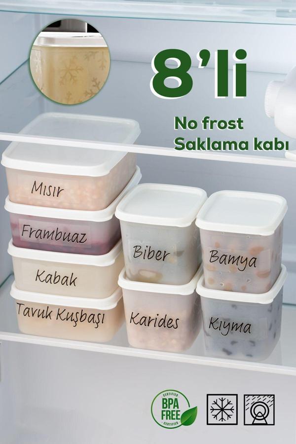 02 8 Li Çok Amaçlı Kapaklı Derin Dondurucu Saklama Kabı Seti Gıda Erzak Saklama Kabı 0,65 - 0,38 Lt - Image 1