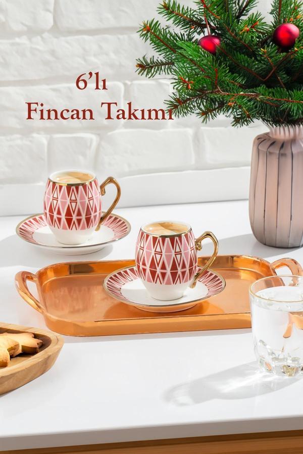 Mariposa Altın Yaldızlı 6 Kişilik Fincan Seti 12 Parça Türk Kahvesi Takımı Kahve Fincanı - Image 1
