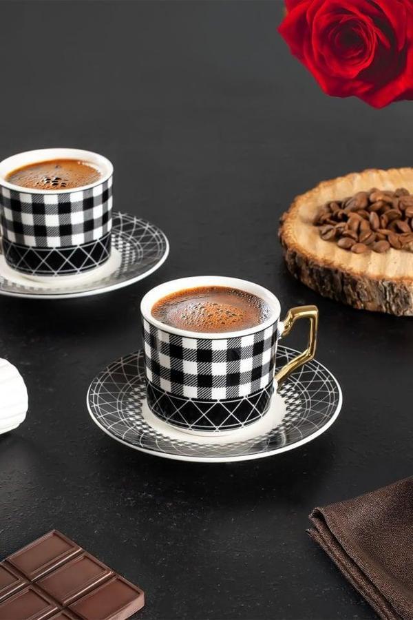 YKY097-5  2'li Türk Kahvesi Fincan Takımı 4 Parça Lüx Kahve Fincan Takımı Espresso Fincanı (100ml) - Image 1