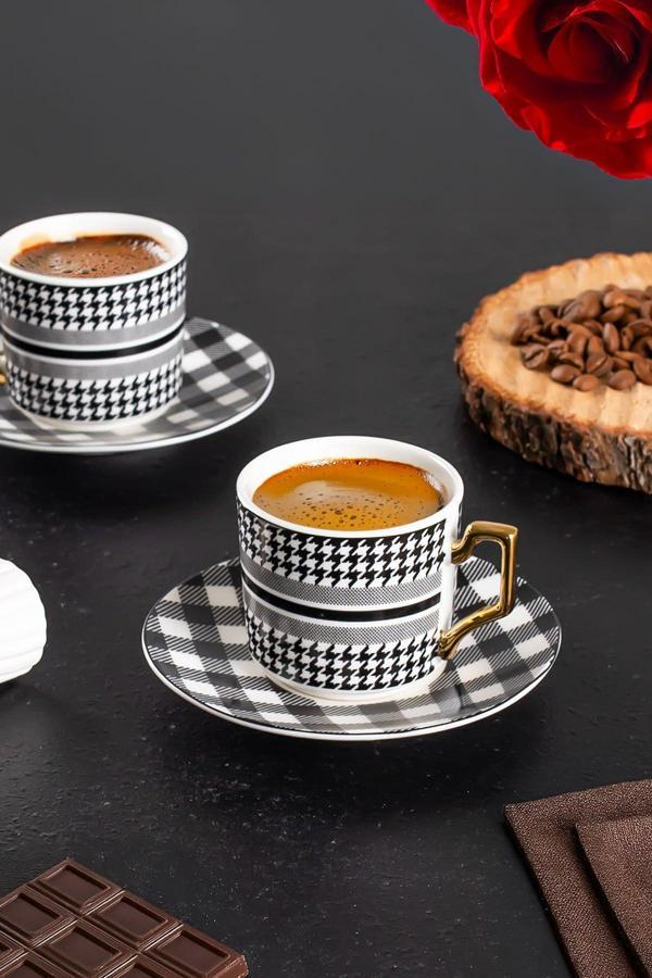 YKY098-6  2'li Türk Kahvesi Fincan Takımı 4 Parça Lüx Kahve Fincan Takımı Espresso Fincanı (100ml) - Image 1