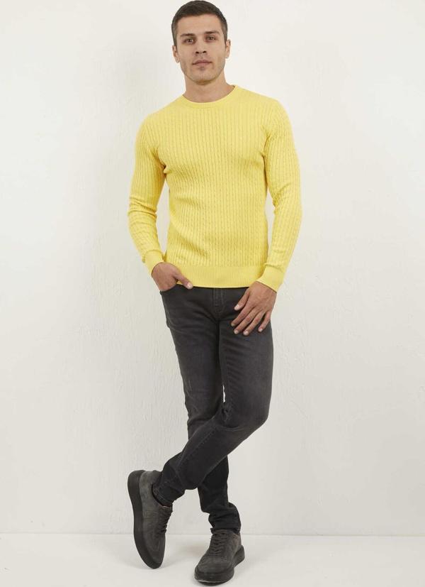 Karl Bisiklet Yaka Erkek Kazak Sarı - Image 1