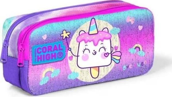 Coral High Kids Renkli Batik Unicorn Dondurma Desenli Iki Bölmeli Kalem Çantası 12053 - Image 1