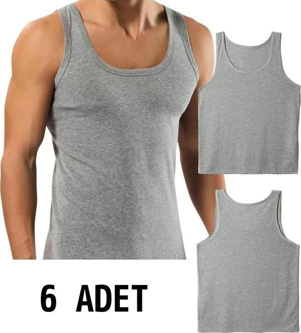 Gri Erkek Penye Atlet 6lı Paket Pamuk  - Image 1