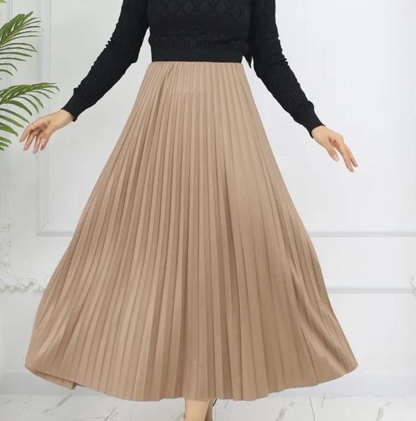 Deri görünümlü Rahat kesim şık plise etek - Image 1