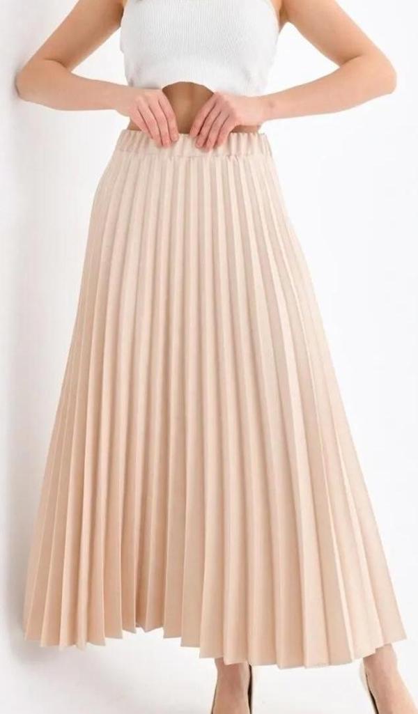 Deri görünümlü Rahat kesim şık plise etek - Image 1