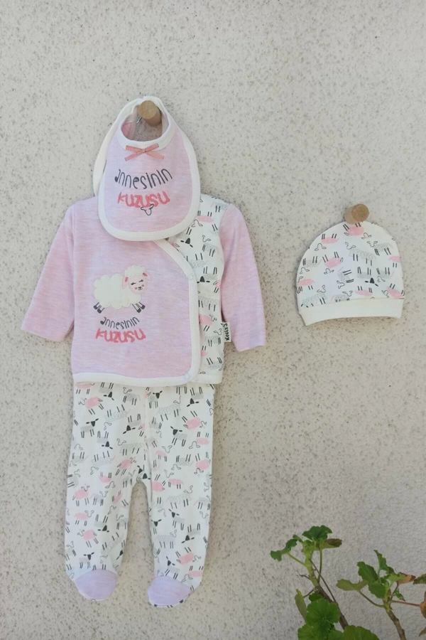 0-3 Ay Annesinin Kuzusu Şapka Önlük 5'li Kız Bebek Alt&Üst Takımı - Image 1