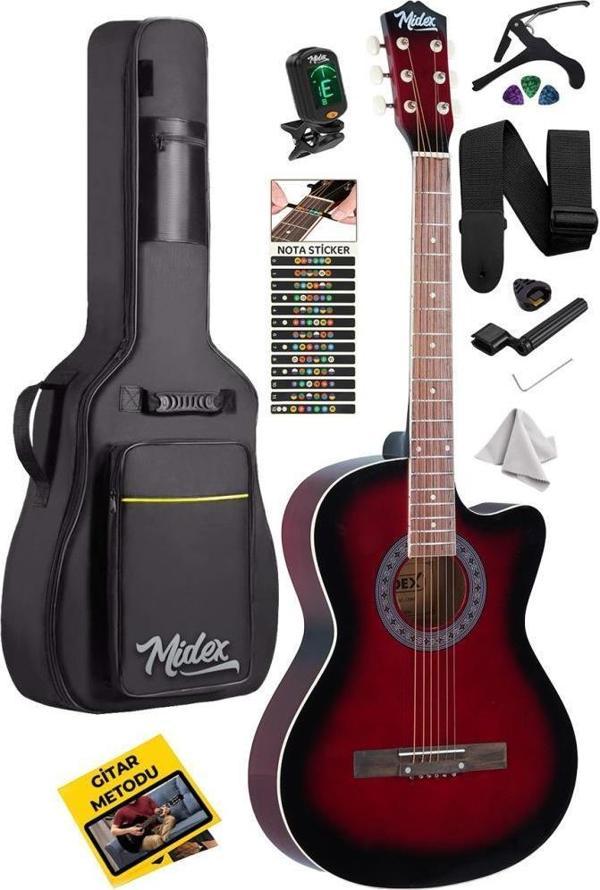 Midex XC-120RD Kaliteli Akustik Gitar Gül Klavye Sap Ayarlı 4/4 Full Set - Image 1