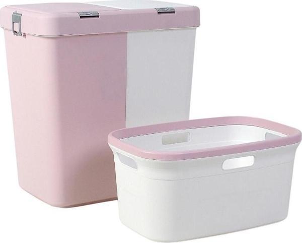 Geseus Motek Ikili Kirli Çamaşır Sepeti Ve Çamaşır Selesi Ikili Set Çeyiz Seti Pembe+Pudra - Image 1