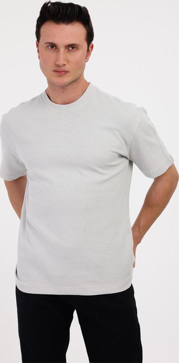 VIGOR Bisiklet Yaka Pamuklu Tişört - Gri - Image 1