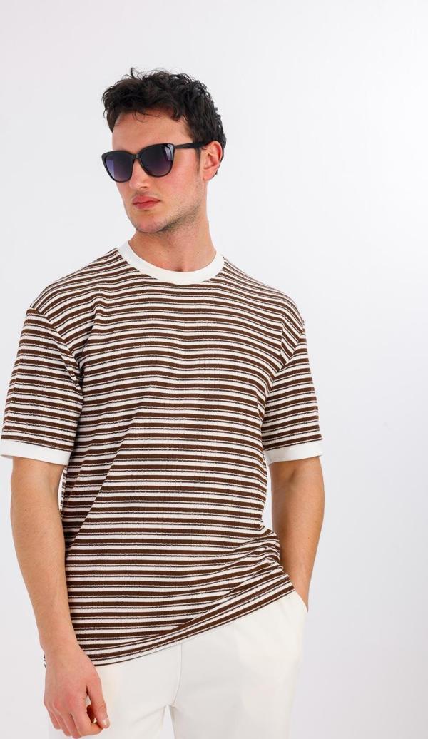 FULGORA Bisiklet Yaka Pamuklu Tişört - Kahverengi - Image 1