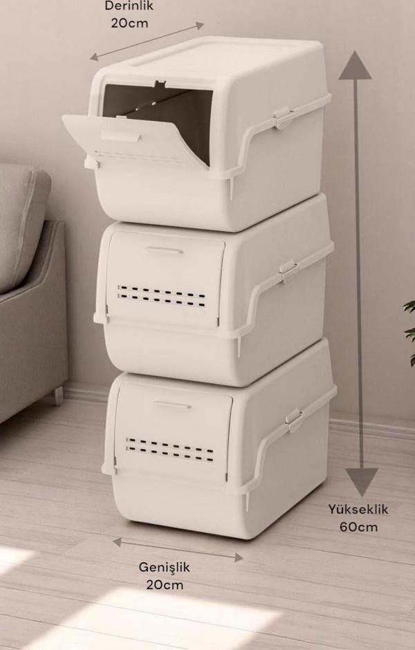 Motek MT-40 S-Box 8 Litre 3'lü Çok Amaçlı Organizer Düzenleyici Bej ( 3*8Litre ) - Image 1