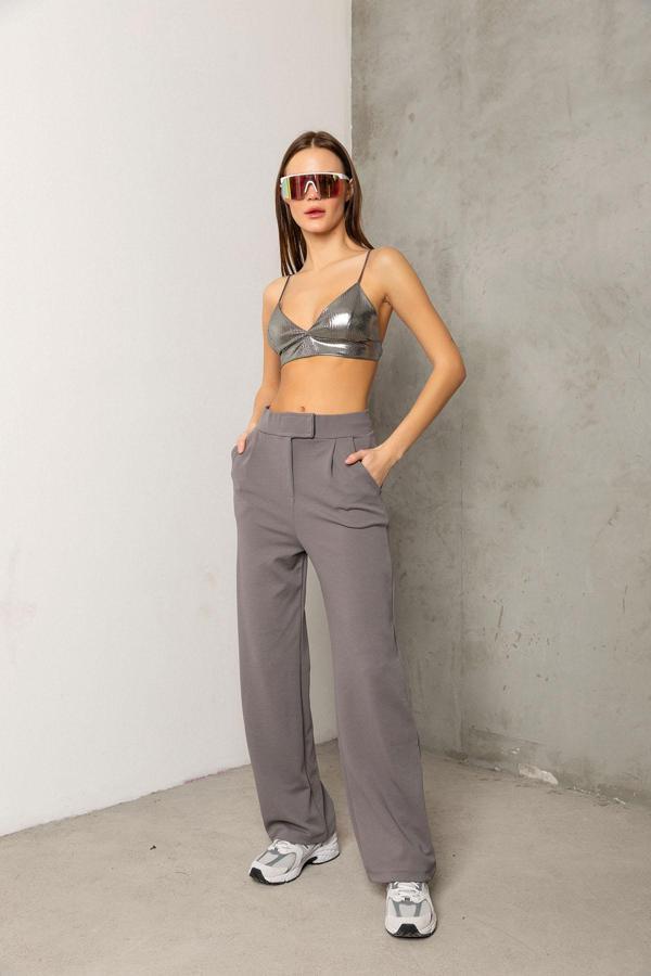 Cırt Bantlı Yüksek Bel Casual ve Şık Kullanıma Uygun pileli Rahat Kadın Pantolon @Marsilya - Image 1