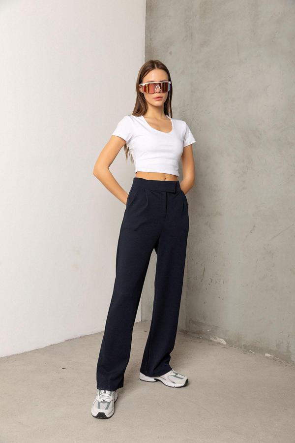 Cırt Bantlı Yüksek Bel Casual ve Şık Kullanıma Uygun pileli Rahat Kadın Pantolon @Marsilya - Image 1
