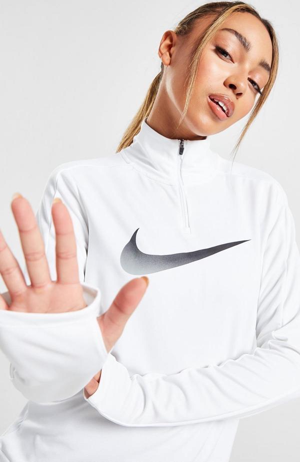Nike Dri Fit Swoosh 1/4 Zip Sweat White Yarım Fermuarlı Koşu Üstü Sweatshirt Beyaz - Image 1