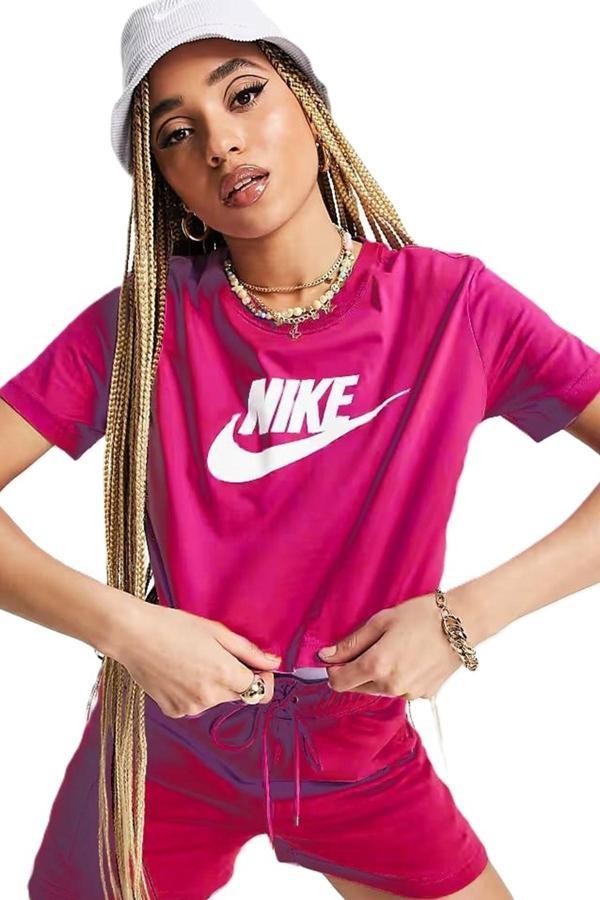 Nike Sportswear Crop icon Futura Loose Fit Tee ince Bol Kesim Kısa Fuşya Tişört - Image 1