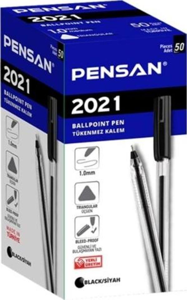 Pensan Tükenmez Kalem Üçgen Gövdeli Şeffaf Siyah 50 Lİ 2021 - Image 1